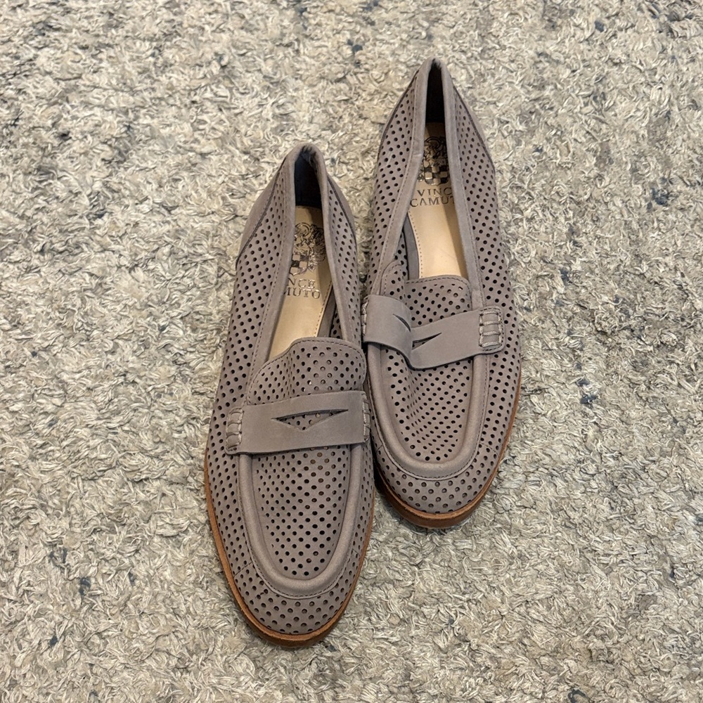 Vince Camuto Taupe Perforated Slip-Ons